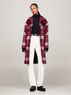 Tommy hilfiger red & on sale black wool blend plaid coat