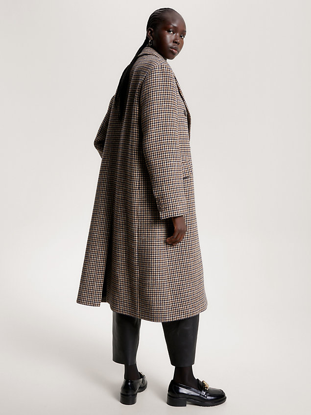 brown langer relaxed fit woll-mantel mit karos für damen - tommy hilfiger