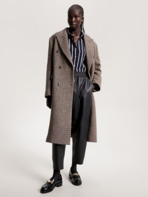 Check Relaxed Long Wool Coat Brown Tommy Hilfiger