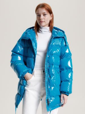 Blue high 2025 shine puffer jacket