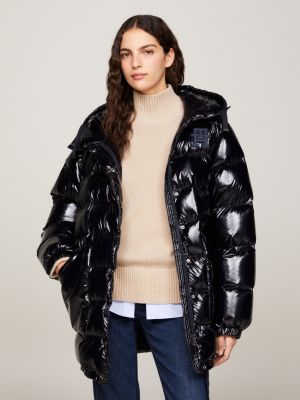 Diamond quilted glossy puffer jacket Woman, Black