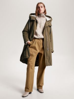 Teddy Lined Hood Relaxed Long Parka Khaki Tommy Hilfiger