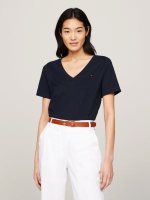 Buy Tommy Hilfiger Women Peach V-Neck Solid T-Shirt - NNNOW.com