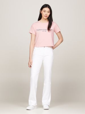 t-shirt con cucitura sul retro rosa da donne tommy hilfiger