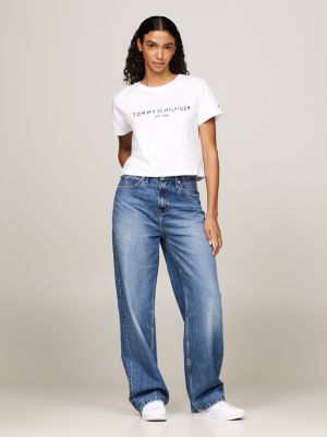 t-shirt con cucitura sul retro bianco da donne tommy hilfiger