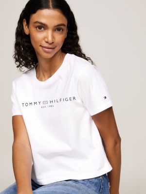 t-shirt con cucitura sul retro bianco da donne tommy hilfiger