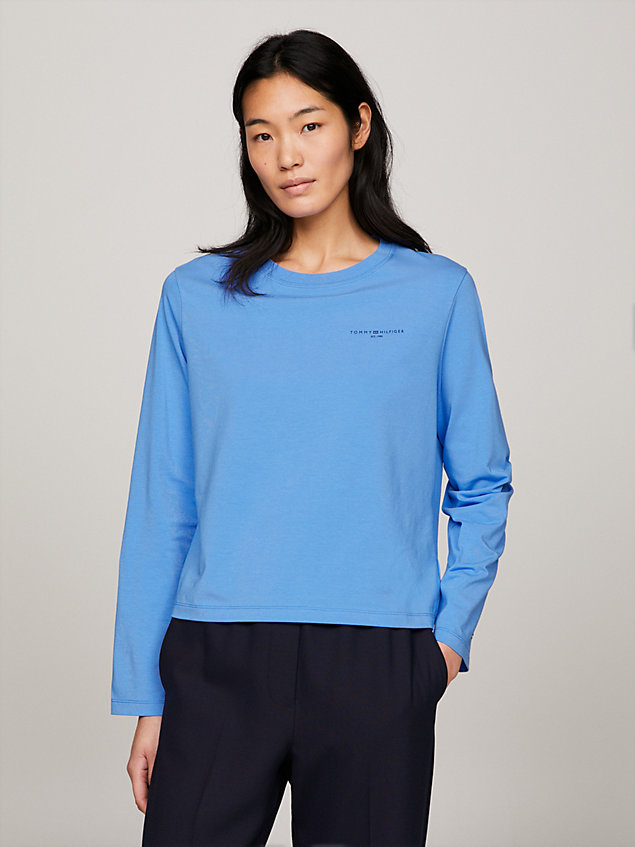 blue 1985 collection signature logo long sleeve t-shirt for women tommy hilfiger