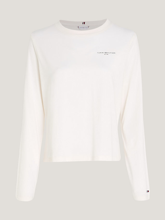 white 1985 collection signature logo long sleeve t-shirt for women tommy hilfiger