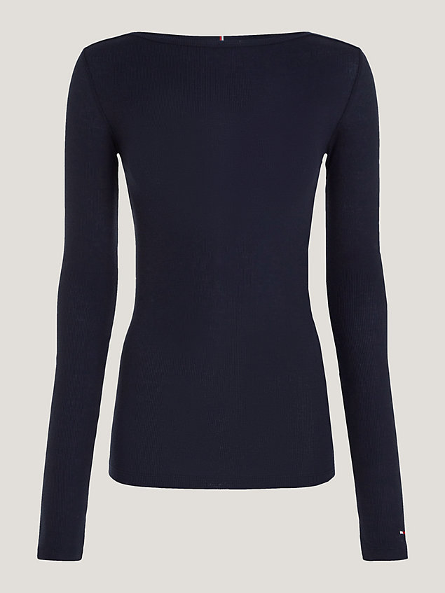 blue boat neck slim fit long sleeve t-shirt for women tommy hilfiger