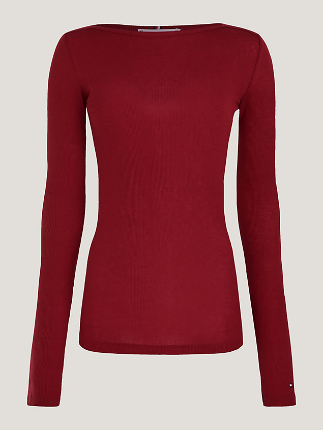 red boat neck slim fit long sleeve t-shirt for women tommy hilfiger