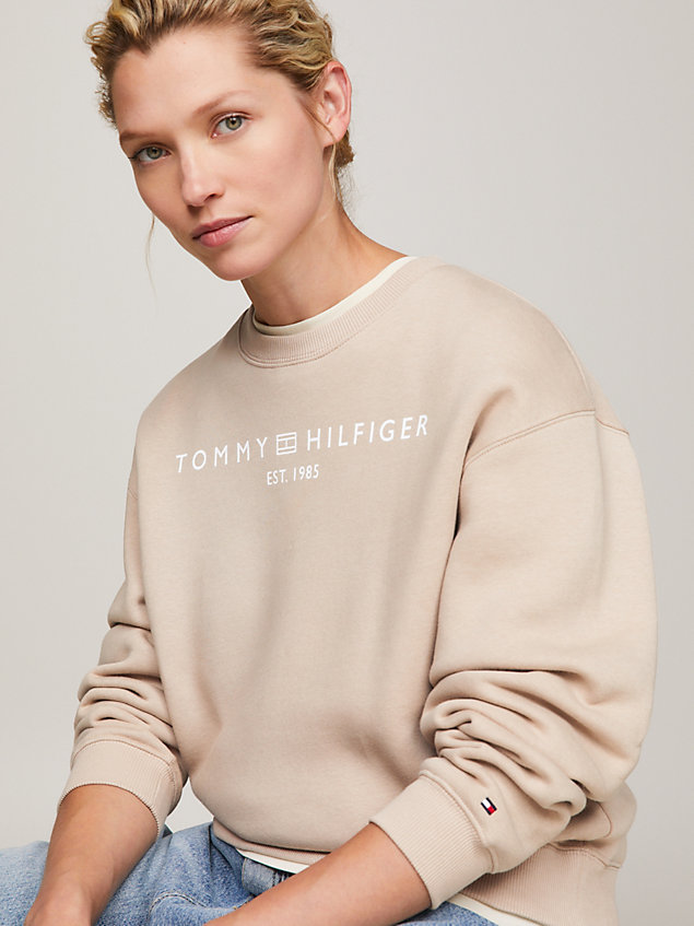beige modern signature logo sweatshirt for women tommy hilfiger