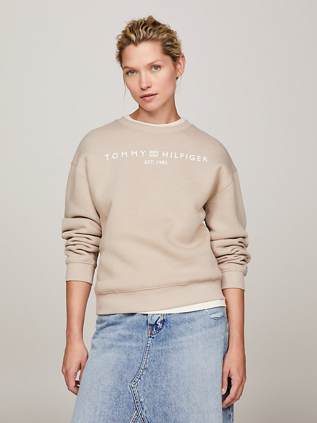 beige modern sweatshirt mit logo für damen - tommy hilfiger
