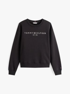 black logo crew neck fleece sweatshirt for women tommy hilfiger