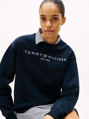 sweat en molleton à col ras-du-cou et logo bleu pour femmes tommy hilfiger