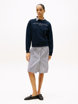 sweat en molleton à col ras-du-cou et logo bleu pour femmes tommy hilfiger
