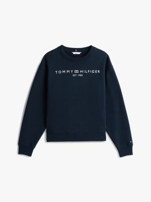 sweat en molleton à col ras-du-cou et logo bleu pour femmes tommy hilfiger