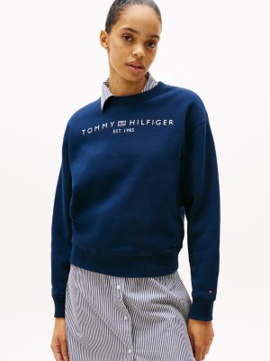 blue regular fit sweatshirt met logo voor dames - tommy hilfiger