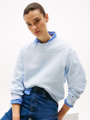 sweat en molleton à col ras-du-cou et logo blanc pour femmes tommy hilfiger