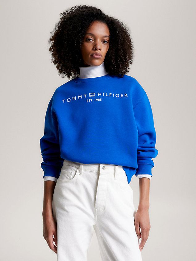 blue modern sweatshirt met signature-logo voor dames - tommy hilfiger