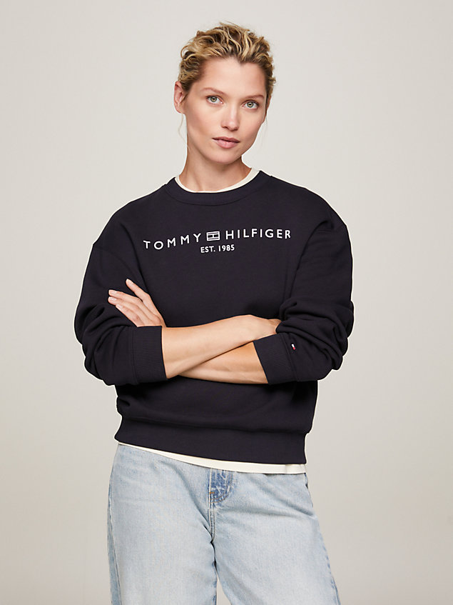 blue modern sweatshirt mit logo für damen - tommy hilfiger