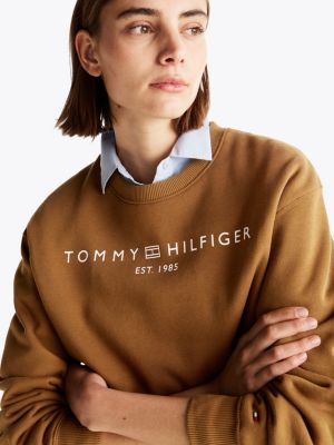 brown logo regular sweatshirt for women tommy hilfiger