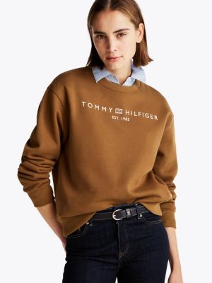 brown logo regular sweatshirt for women tommy hilfiger