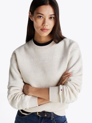 white logo crew neck fleece sweatshirt for women tommy hilfiger