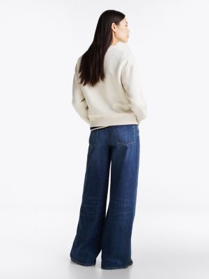 white logo crew neck fleece sweatshirt for women tommy hilfiger