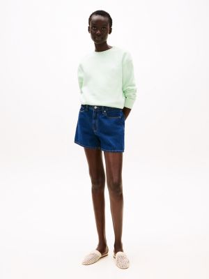 sweat en molleton à col ras-du-cou et logo vert pour femmes tommy hilfiger
