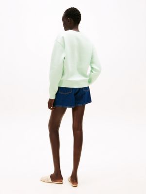 sweat en molleton à col ras-du-cou et logo vert pour femmes tommy hilfiger