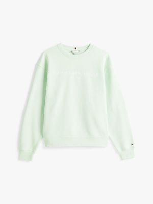 sweat en molleton à col ras-du-cou et logo vert pour femmes tommy hilfiger
