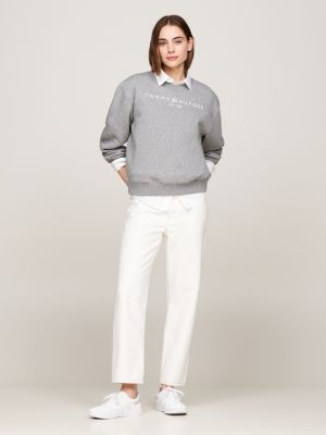 grau regular fit sweatshirt mit logo für damen - tommy hilfiger