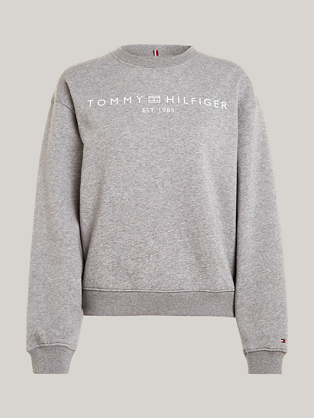 grey sweatshirt mit logo und rundhalsausschnitt für damen - tommy hilfiger