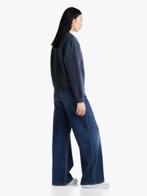 blue logo crew neck fleece sweatshirt for women tommy hilfiger