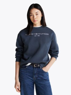 blue regular fit sweatshirt met logo voor dames - tommy hilfiger