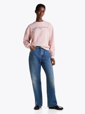 pink logo regular sweatshirt for women tommy hilfiger