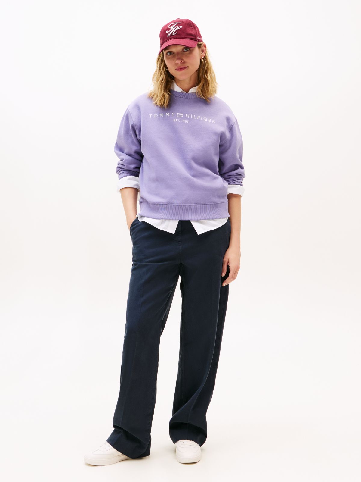 Logo Signature Crew Neck Sweatshirt — Purple