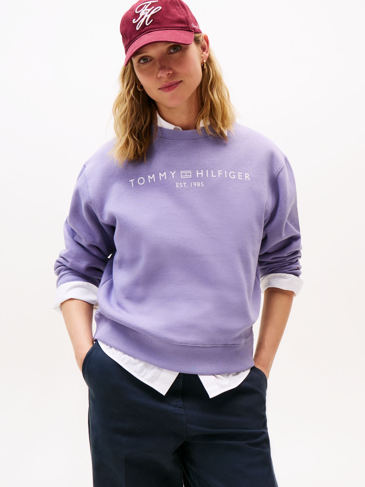 Logo Signature Crew Neck Sweatshirt — Purple