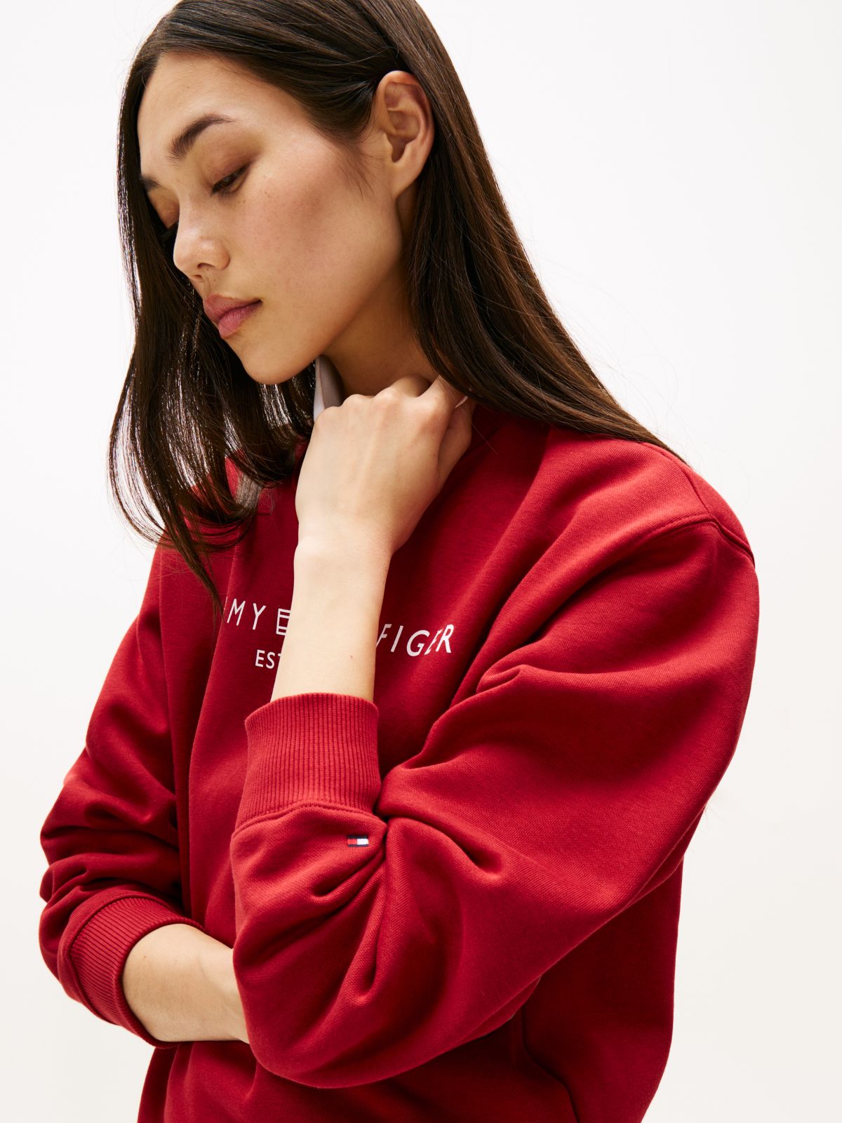 Logo Signature Crew Neck Sweatshirt — Red