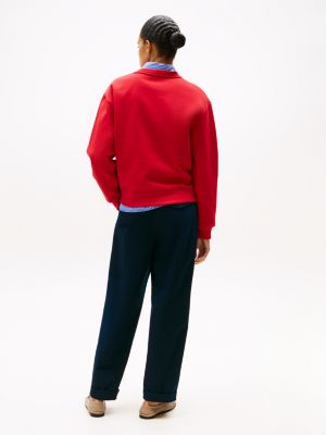 red logo crew neck fleece sweatshirt for women tommy hilfiger
