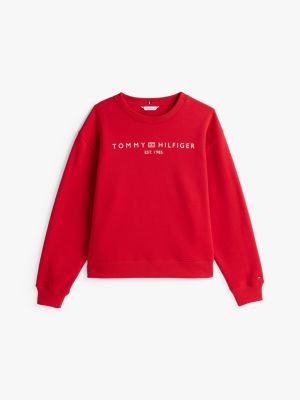red logo crew neck fleece sweatshirt for women tommy hilfiger