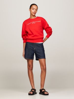 red sweatshirt mit rundhalsausschnitt und logo für damen - tommy hilfiger