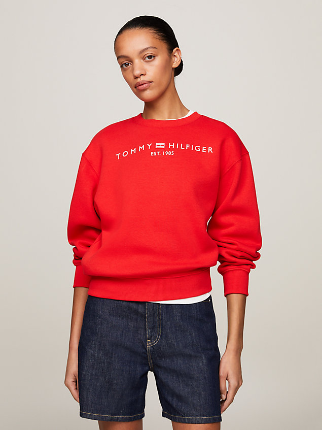 red modern signature logo sweatshirt for women tommy hilfiger