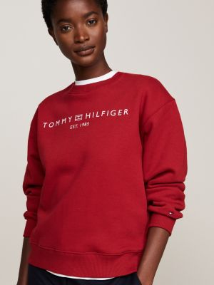 felpa con logo rosso da donne tommy hilfiger