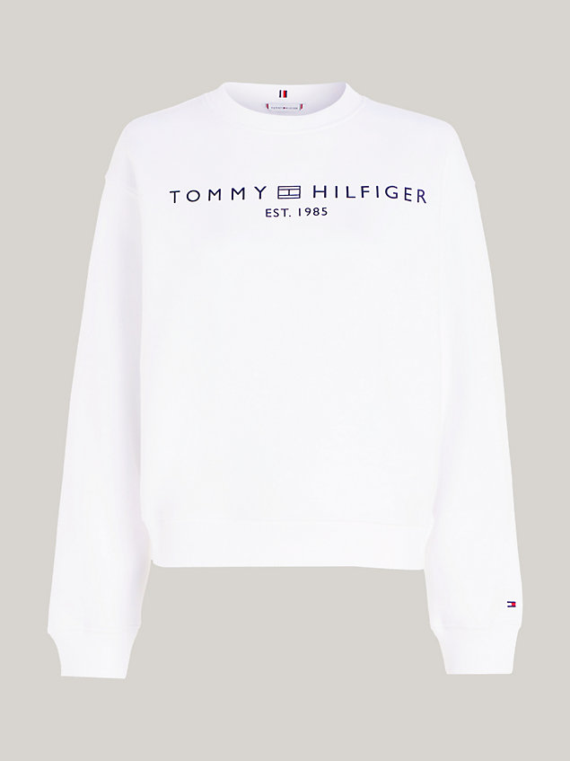 white sweatshirt met ronde hals en logo op de borst voor dames - tommy hilfiger