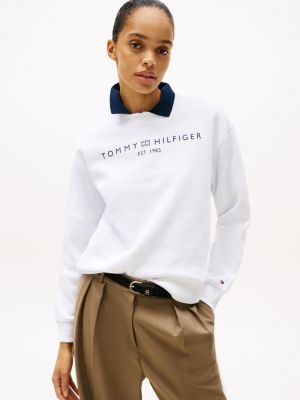 white regular fit sweatshirt met logo voor dames - tommy hilfiger