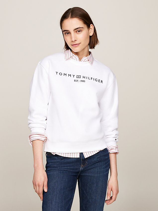 white modern sweatshirt met signature-logo voor dames - tommy hilfiger