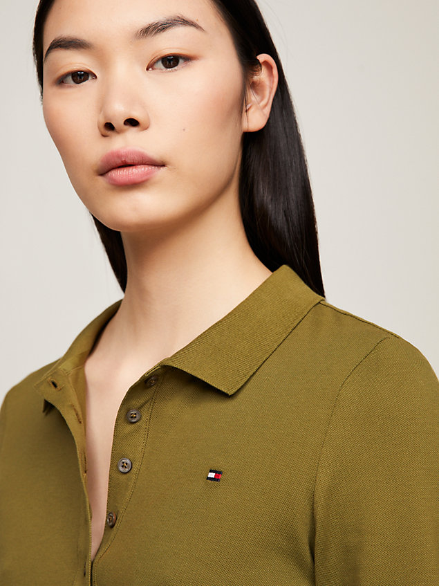 green 1985 collection long sleeve slim fit polo for women tommy hilfiger
