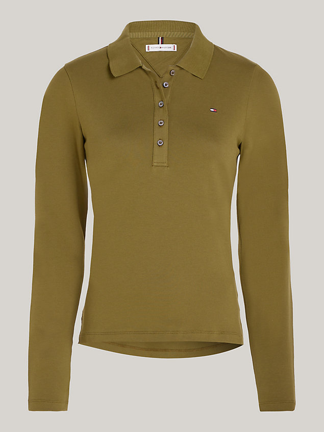green 1985 collection long sleeve slim fit polo for women tommy hilfiger