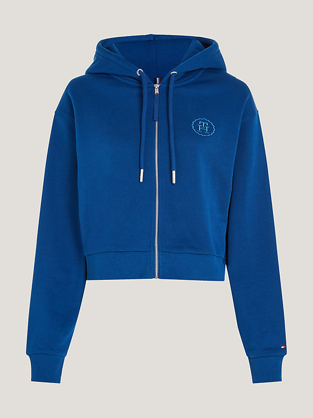 blue logo embroidery zip-thru hoody for women tommy hilfiger